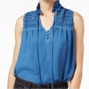 Free People | Blue Ruffle Me Up | Smocked Top | Size M